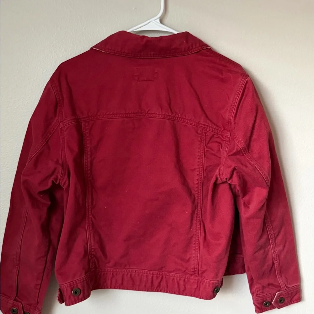 L.L. Bean Red Trucker Jacket With Floral Lined Collar Women’s Petite L Farmcore - Picture 4 of 5